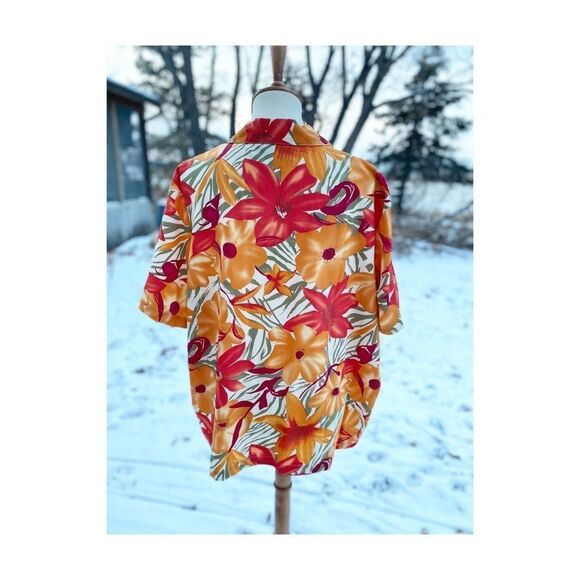 Vintage 90s Hawaiian Print Button Up Top Blouse Orange Red Sz 24W - Picture 4 of 7